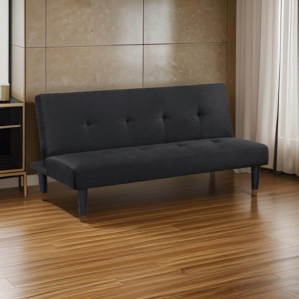Fordy Futon Convertible Sofa Bed Sleeper Couch, Black Fabric, Foam, 65 Inch By Casagear Home