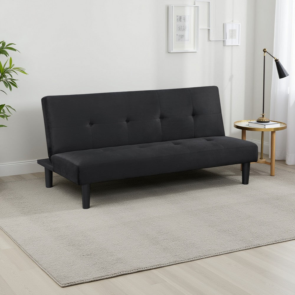 Fordy Futon Convertible Sofa Bed Sleeper Couch, Black Fabric, Foam, 65 Inch By Casagear Home