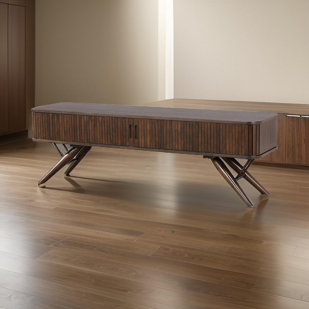Simi TV Media Entertainment Console, Rectangular 71 Inch, Walnut Brown Wood By Casagear Home