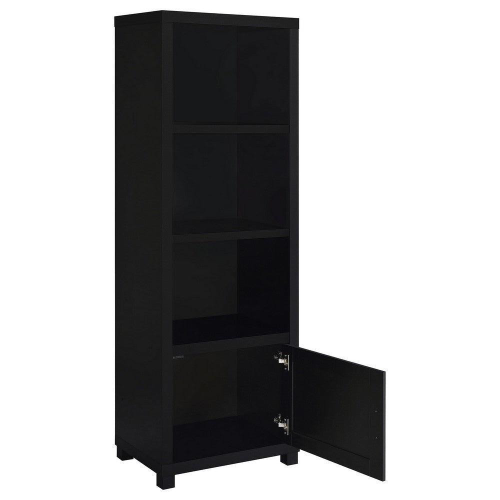 Janice Media Tower Bookcase 3 Shelves 1 Storage Cabinet Black Finish By Casagear Home BM318976