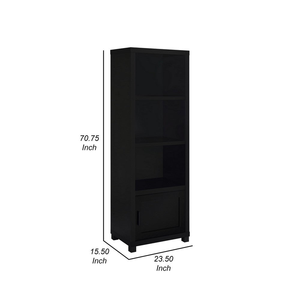 Janice Media Tower Bookcase 3 Shelves 1 Storage Cabinet Black Finish By Casagear Home BM318976