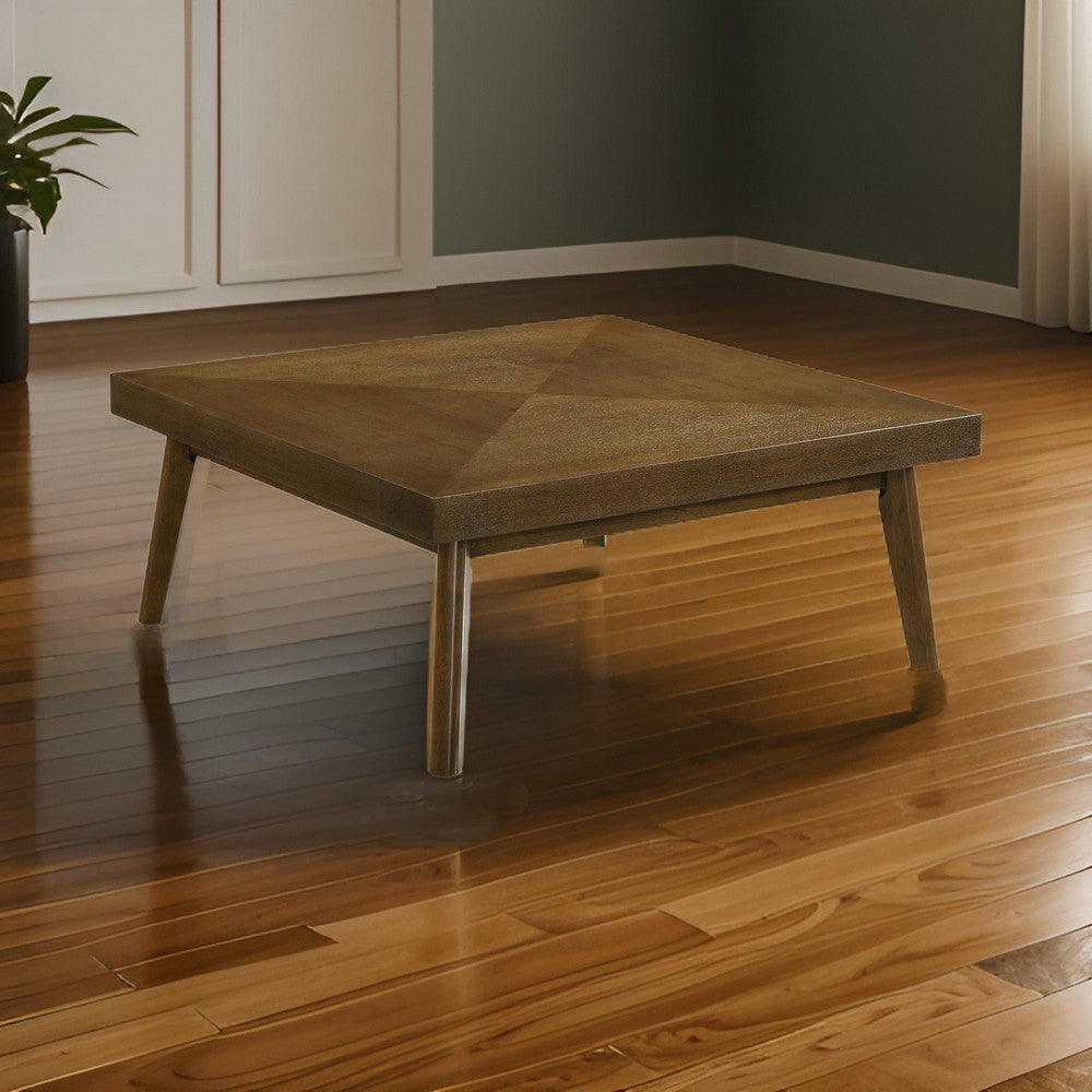 Layla Coffee Table 39 Inch Square Top Diamond Parquet Walnut Brown Wood By Casagear Home BM318978