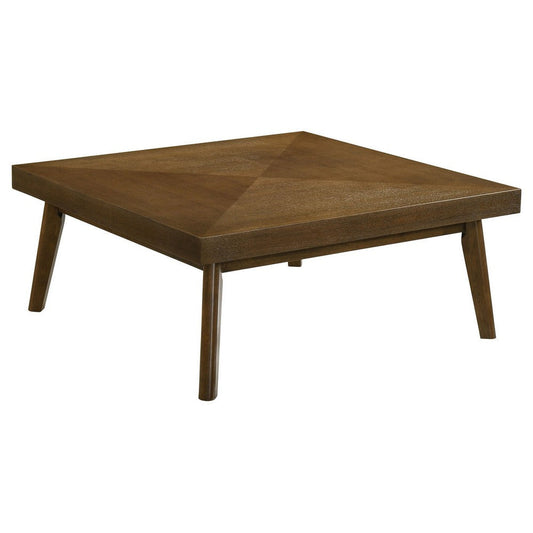 Layla Coffee Table, 39 Inch Square Top, Diamond Parquet, Walnut Brown Wood By Casagear Home