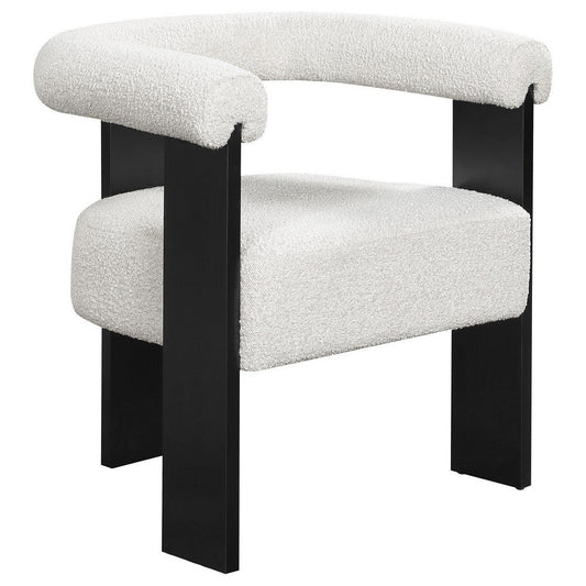 Cara Accent Chair, Curve Back, Cream Boucle Fabric with Black Wood Legs By Casagear Home