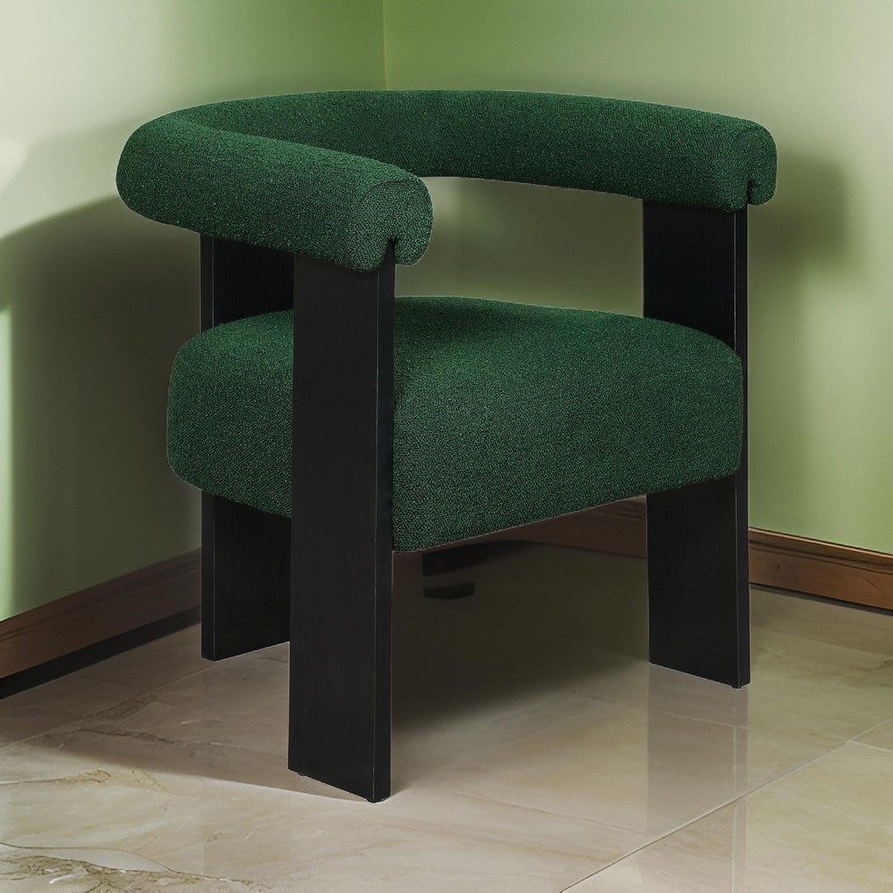 Cara Accent Chair Curve Back Green Boucle Fabric with Black Wood Legs By Casagear Home BM318988