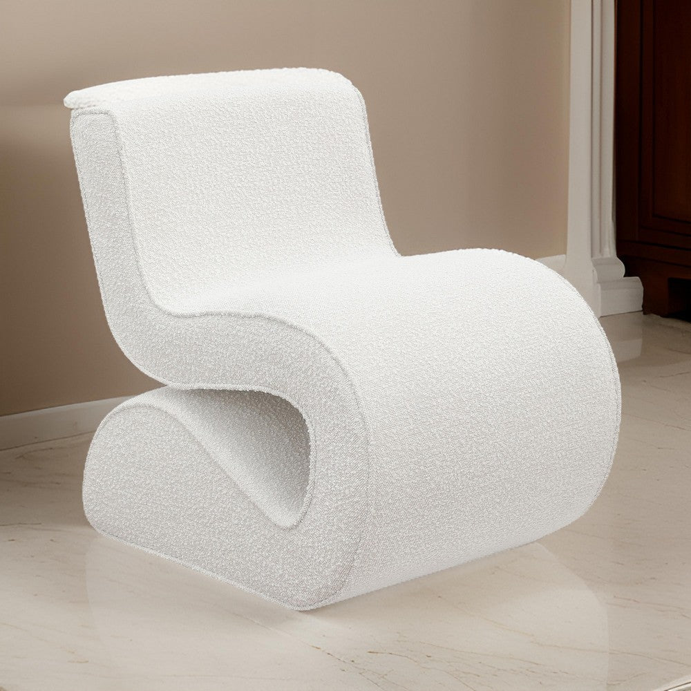 Zea Unique Accent Chair Modern Curved White Boucle Upholstery Metal By Casagear Home BM318990