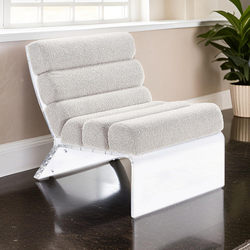 Reta Armless Accent Chair, Modern Ivory Boucle Channel Tuft, Clear Acrylic By Casagear Home