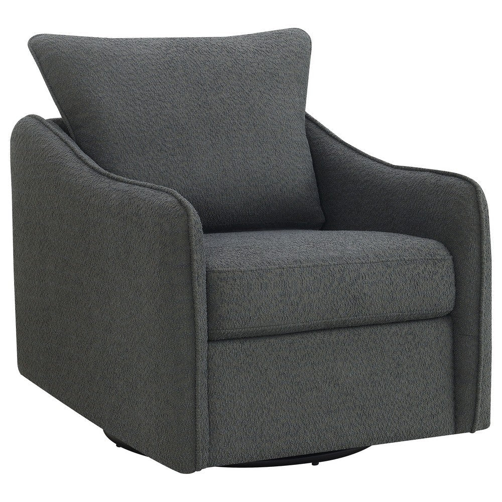 Adia Swivel Glider Chair, Gray Boucle Upholstery, Cushioned, Curved Arms By Casagear Home