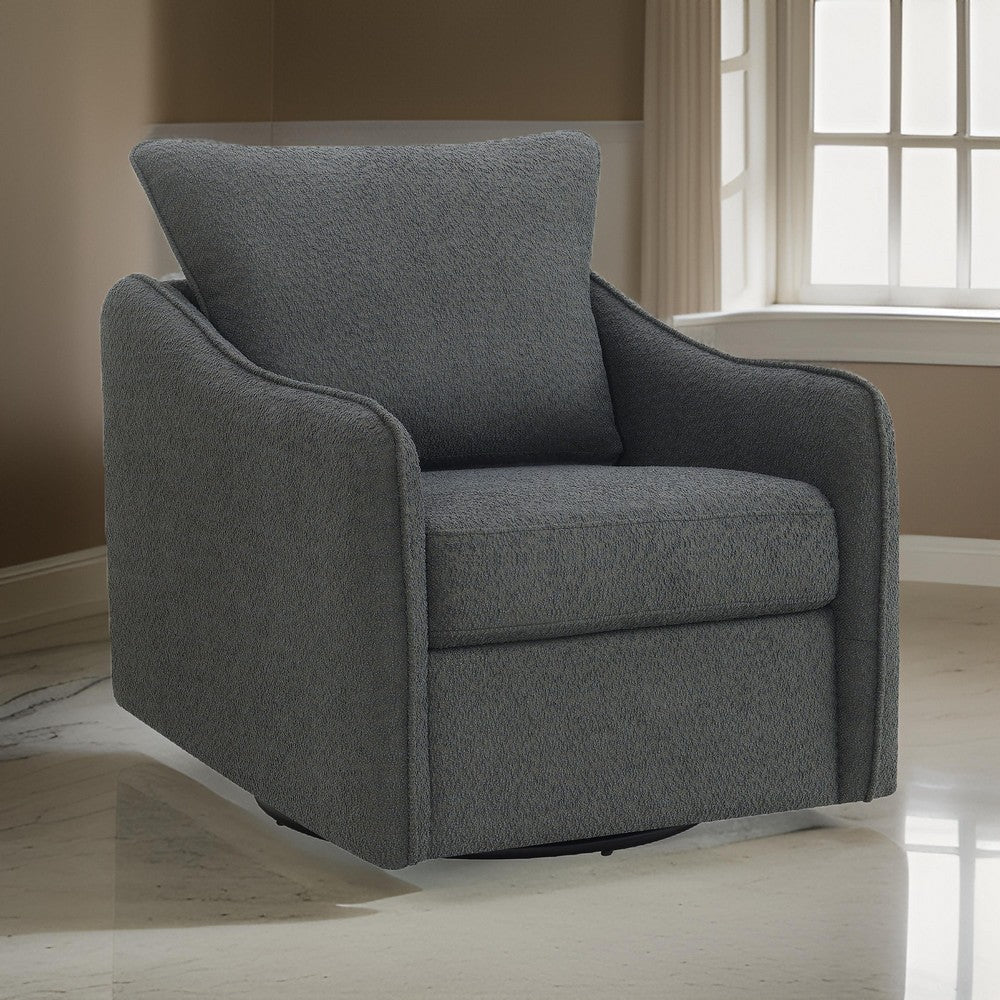 Adia Swivel Glider Chair Gray Boucle Upholstery Cushioned Curved Arms By Casagear Home BM318994