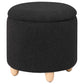 Aia 18 Inch Storage Ottoman Black Faux Sheepskin Round Rubberwood Feet By Casagear Home BM318995