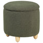 Aia 18 Inch Storage Ottoman, Green Faux Sheepskin, Round Rubberwood Feet By Casagear Home