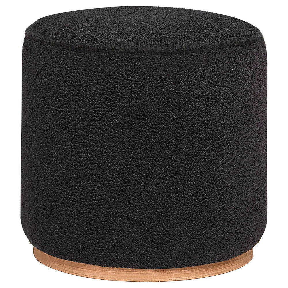 Zia 19 Inch Ottoman, Black Faux Sheepskin Upholstery, Round Platform Base By Casagear Home