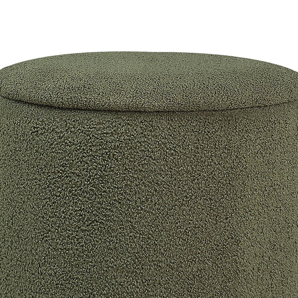 Zia 19 Inch Ottoman Green Faux Sheepskin Upholstery Round Platform Base By Casagear Home BM318999