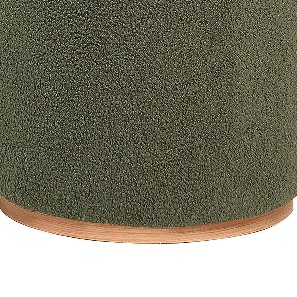 Zia 19 Inch Ottoman Green Faux Sheepskin Upholstery Round Platform Base By Casagear Home BM318999