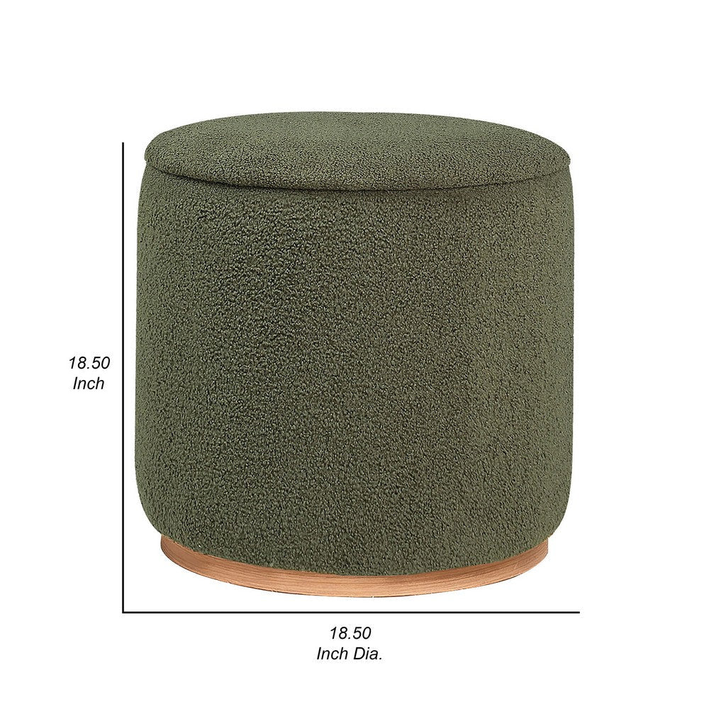 Zia 19 Inch Ottoman Green Faux Sheepskin Upholstery Round Platform Base By Casagear Home BM318999