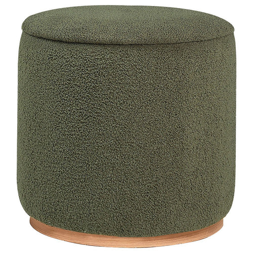 Zia 19 Inch Ottoman, Green Faux Sheepskin Upholstery, Round Platform Base By Casagear Home