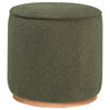 Zia 19 Inch Ottoman, Green Faux Sheepskin Upholstery, Round Platform Base By Casagear Home