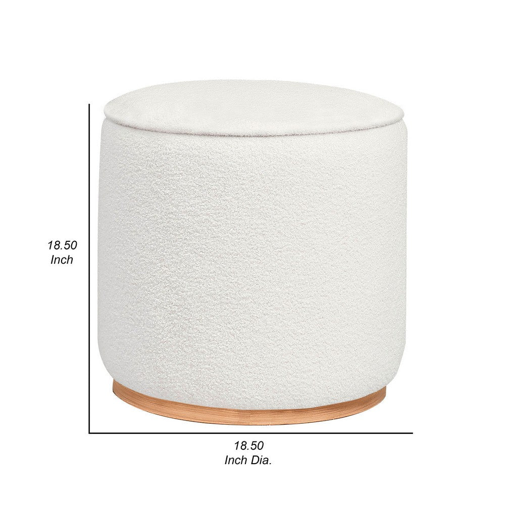 Zia 19 Inch Ottoman White Faux Sheepskin Upholstery Round Platform Base By Casagear Home BM319000