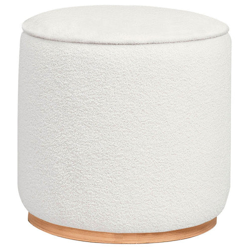 Zia 19 Inch Ottoman, White Faux Sheepskin Upholstery, Round Platform Base By Casagear Home