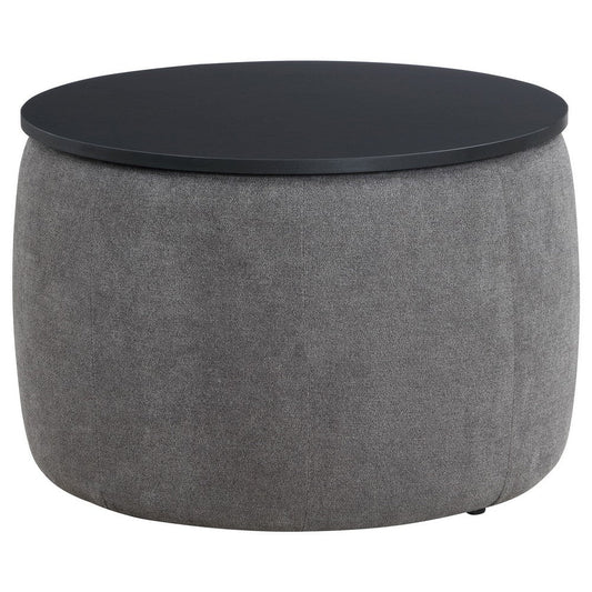 Soi 30 Inch Storage Ottoman table, Black Round Top Lift, Gray Chenille  By Casagear Home