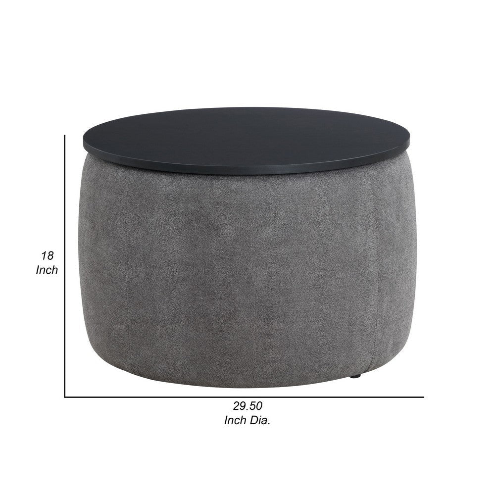 Soi 30 Inch Storage Ottoman table Black Round Top Lift Gray Chenille By Casagear Home BM319001