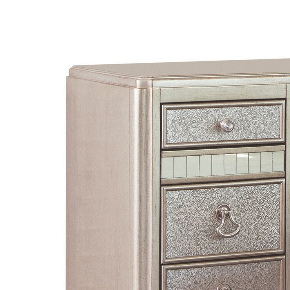 Deco Vanity Desk Dresser 9 Mirrored Drawers Turned Feet Bling Silver By Casagear Home BM319003