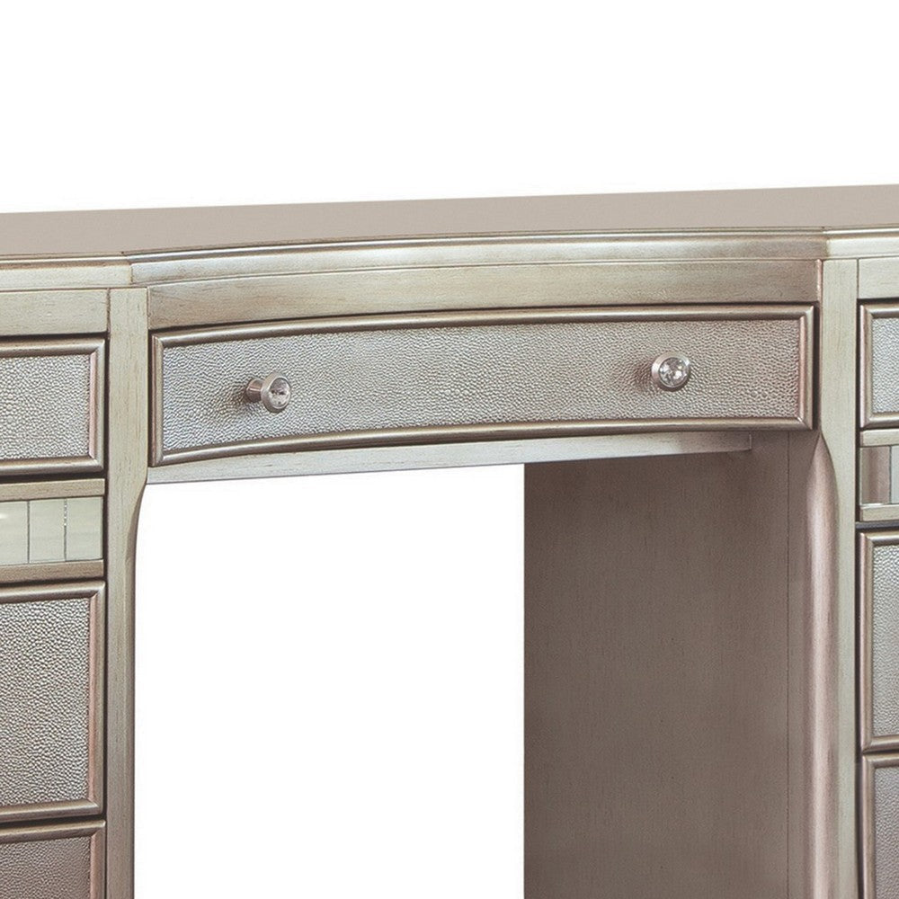 Deco Vanity Desk Dresser 9 Mirrored Drawers Turned Feet Bling Silver By Casagear Home BM319003