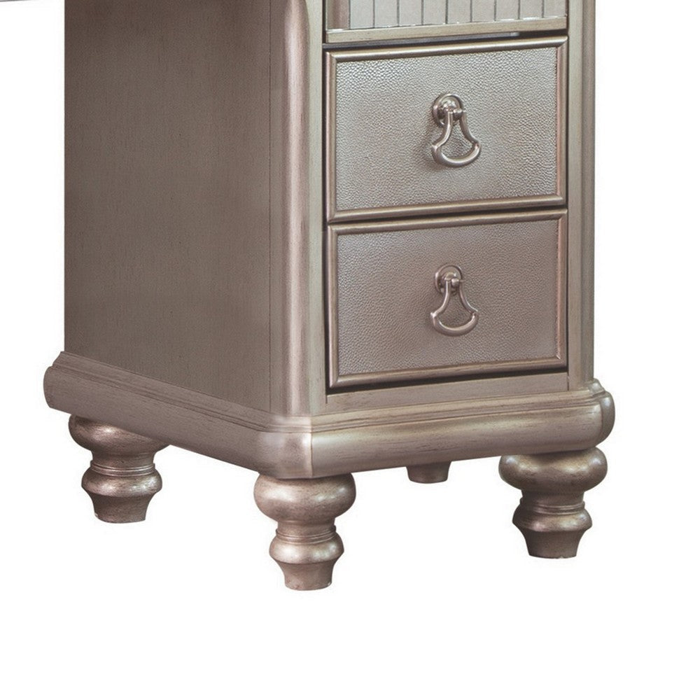 Deco Vanity Desk Dresser 9 Mirrored Drawers Turned Feet Bling Silver By Casagear Home BM319003