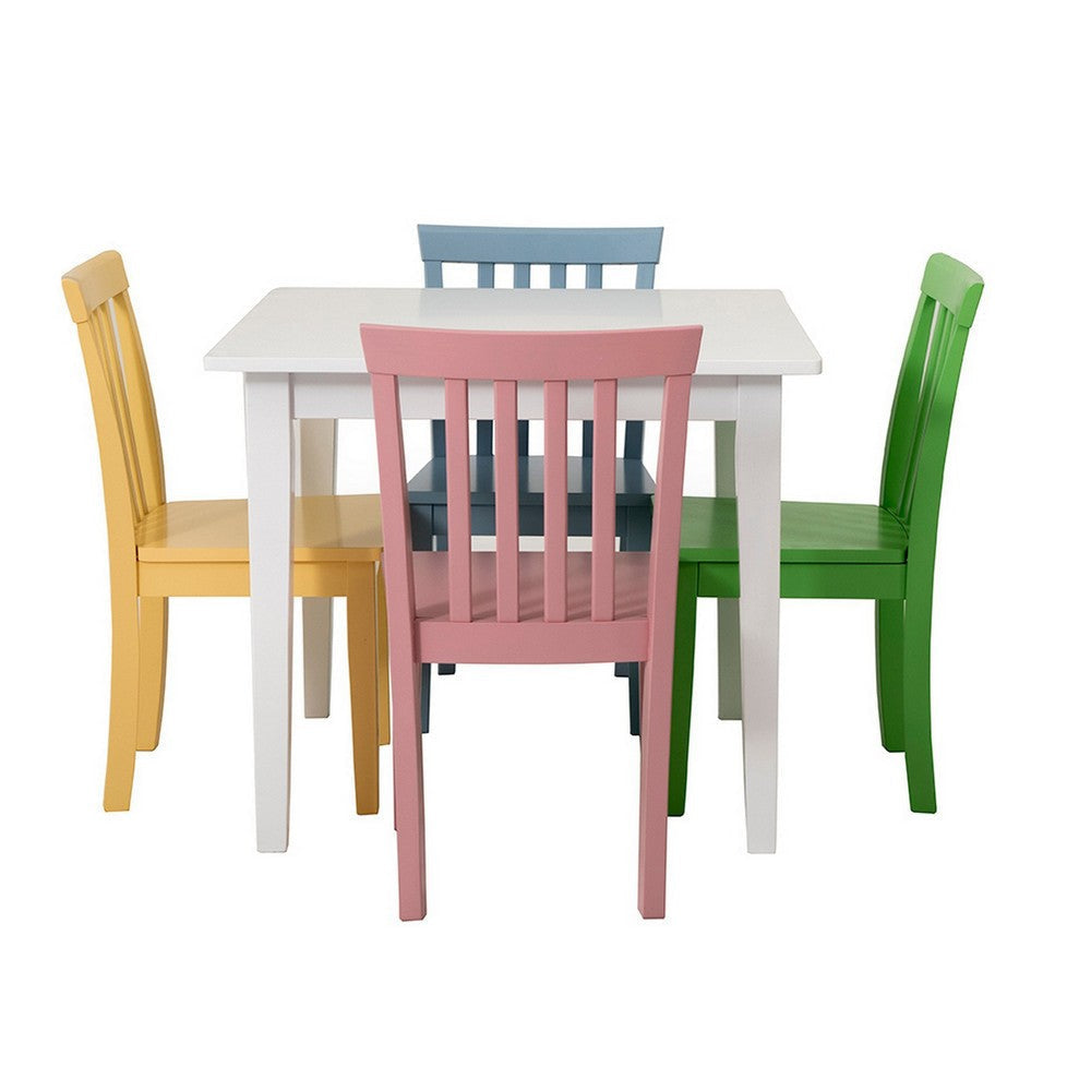 Reyi 5pc Kids Childrens Dining Table and 4 Chair Set Colorful Wood By Casagear Home BM319004