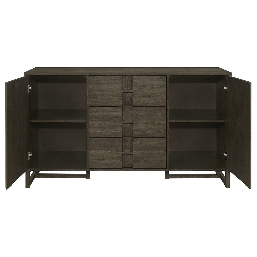 Cora 63 Inch Sideboard Server Cabinet 3 Drawers Shelves Dark Gray By Casagear Home BM319005