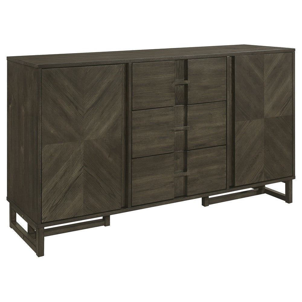 Cora 63 Inch Sideboard Server Cabinet, 3 Drawers, Shelves, Dark Gray By Casagear Home