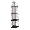 Opya Corner Storage Bookshelf, Scrolled Design, 4 Tier Shelves, Brown Metal By Casagear Home