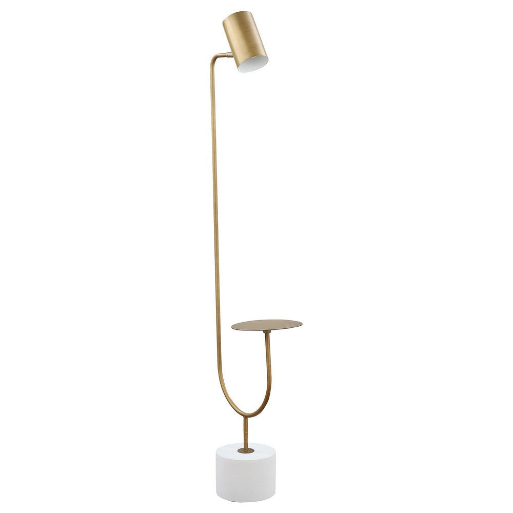 Ely Floor Lamp White Round Base Round Tabletop Gold Metal Finish Gray By Casagear Home BM319008