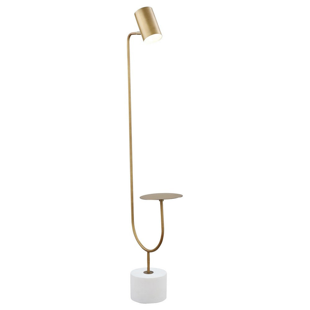 Ely Floor Lamp, White Round Base, Round Tabletop, Gold Metal Finish, Gray By Casagear Home