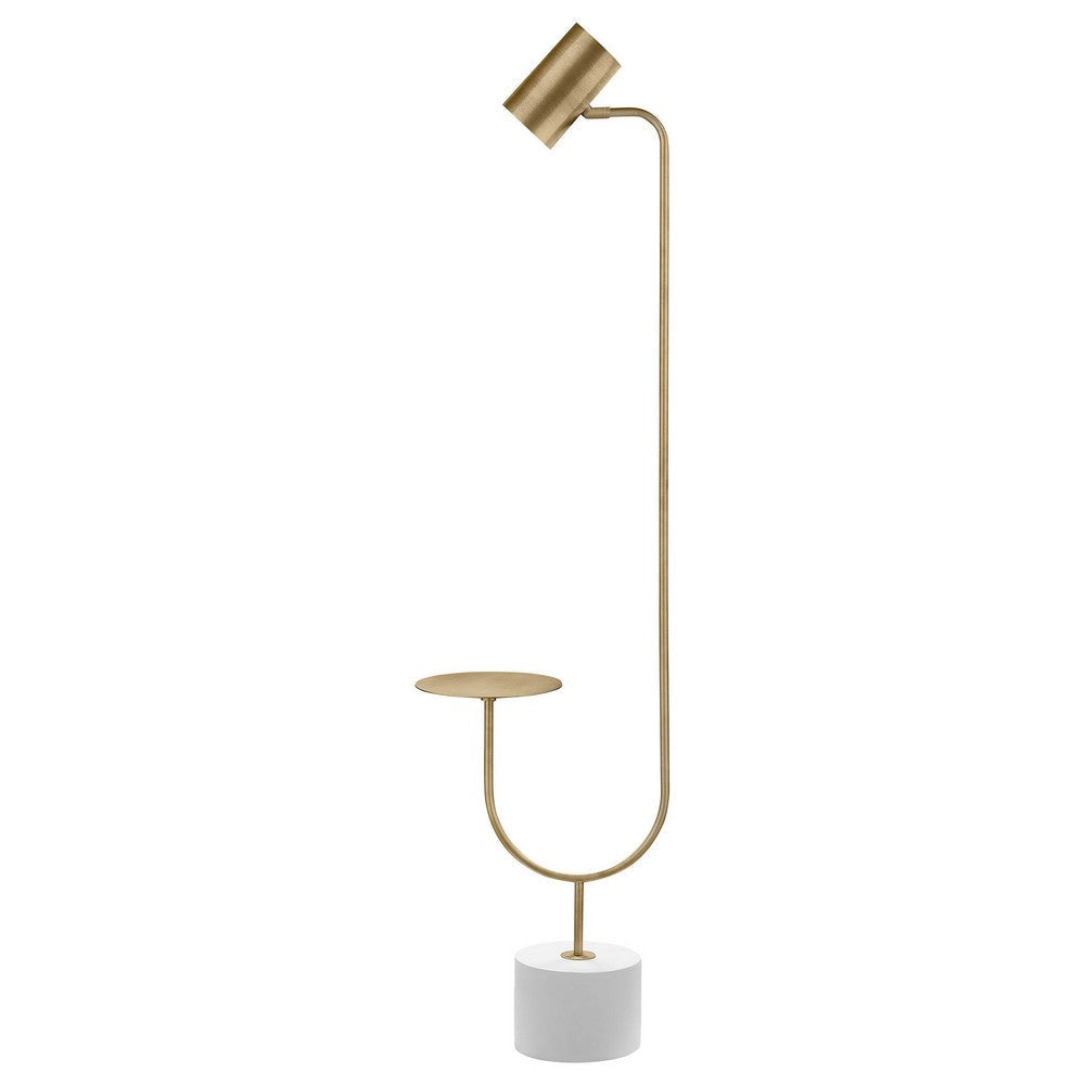 Ely Floor Lamp White Round Base Round Tabletop Gold Metal Finish Gray By Casagear Home BM319008