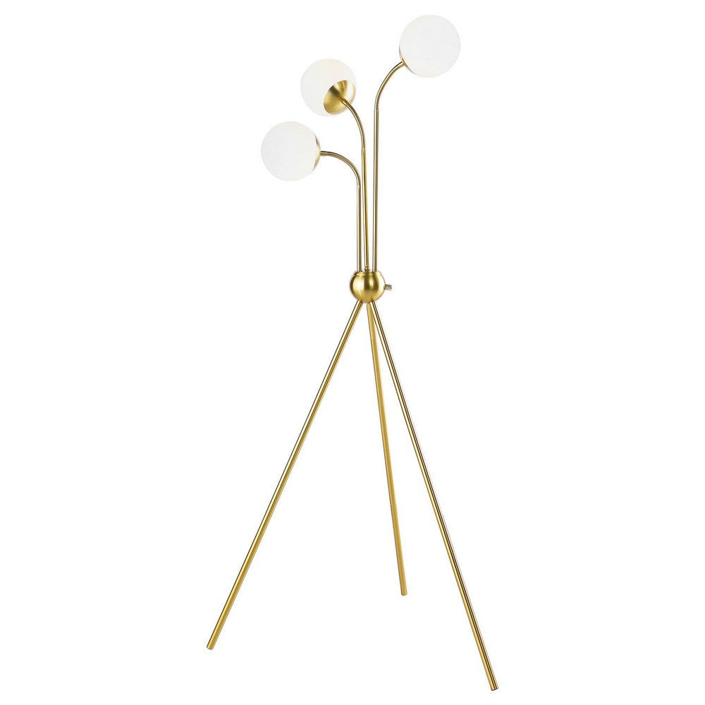 Jyan Accent Floor Lamp, 3 Classic Globe Lights, Tripod Gold Metal Base By Casagear Home