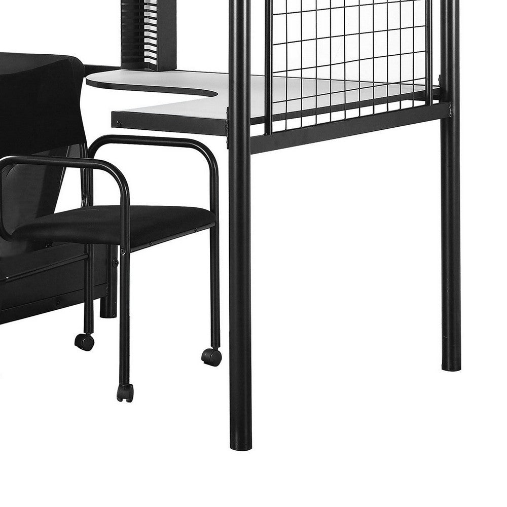 Twin Loft Bed with Convertible Futon Desk Chair in Glossy Black Metal By Casagear Home BM319010