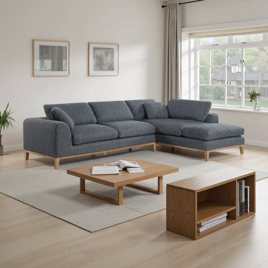 2 Piece L Shaped Modular Sectional Sofa with 2 Pillows, Woven Gray Fabric By Casagear Home