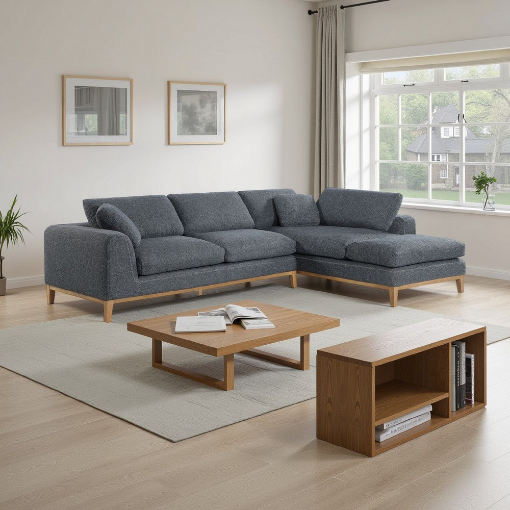 2 Piece L Shaped Modular Sectional Sofa with 2 Pillows, Woven Gray Fabric By Casagear Home