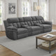 Jak Power Recliner Sofa, 2 Consoles, Cushioned Tufted Seats, Charcoal Gray By Casagear Home