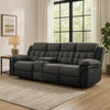 Jak Power Recliner Sofa, 2 Consoles, Cushioned Tufted Seats, Charcoal Gray By Casagear Home