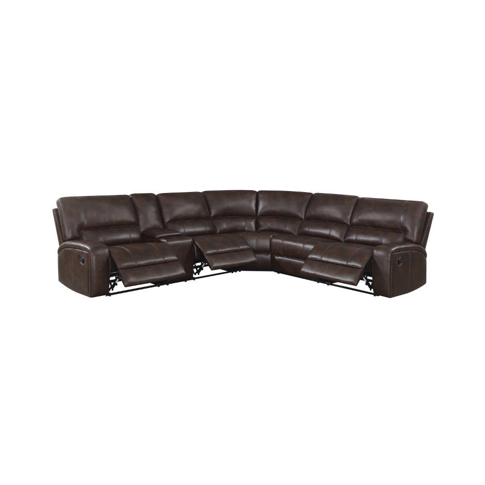 3 Piece Sectional Sofa Motion Recliner Storage Console Brown Faux Leather By Casagear Home BM319016