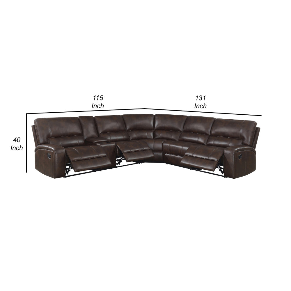 3 Piece Sectional Sofa Motion Recliner Storage Console Brown Faux Leather By Casagear Home BM319016