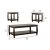 3 Piece Coffee and End Table Set Open Shelves Espresso Brown Solid Wood By Casagear Home BM319017