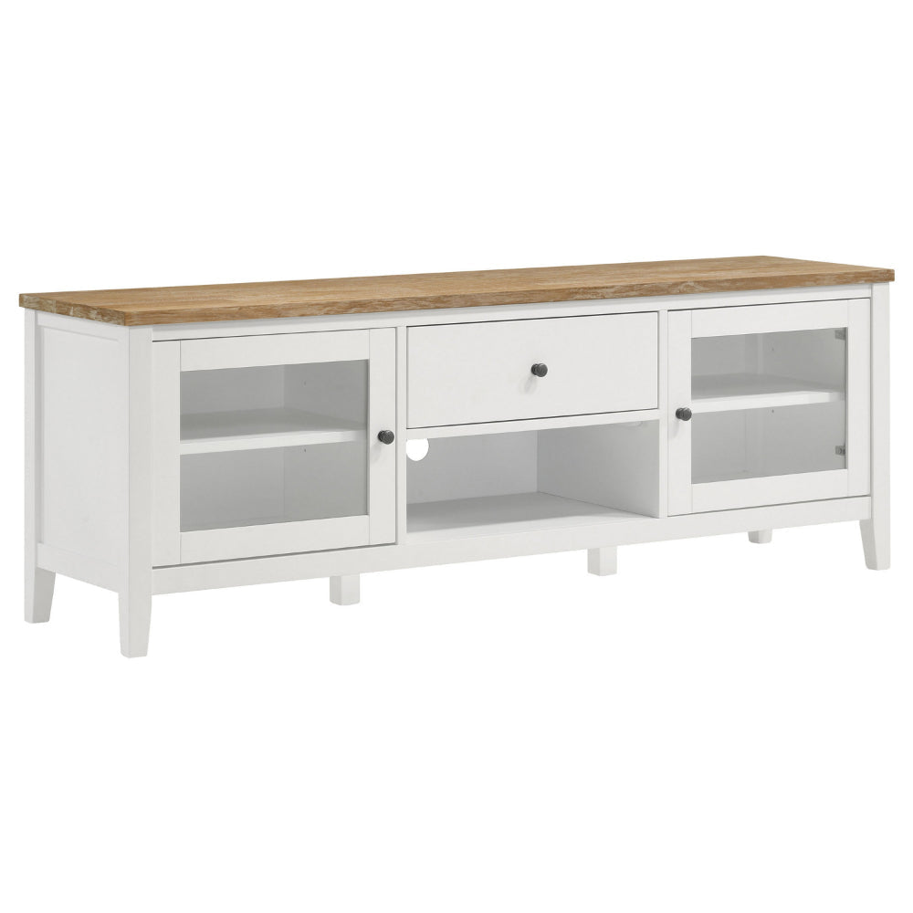 TV Entertainment Console with 2 Media Towers White and Brown Solid Wood By Casagear Home BM319018