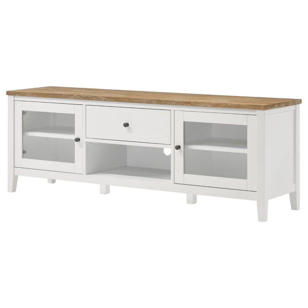 TV Entertainment Console with 2 Media Towers White and Brown Solid Wood By Casagear Home BM319018