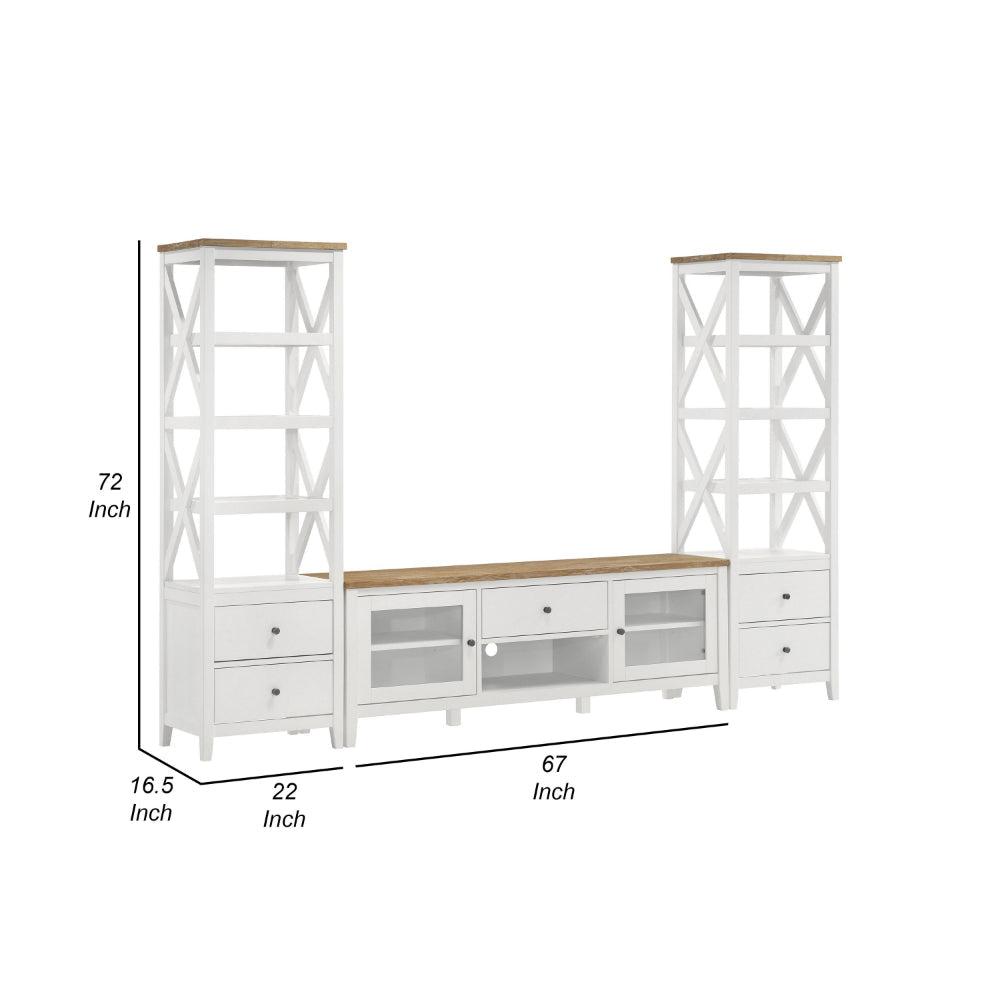 TV Entertainment Console with 2 Media Towers White and Brown Solid Wood By Casagear Home BM319018