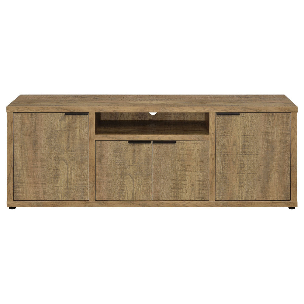 TV Entertainment Console with 2 Media Tower 4 Cabinets Natural Brown Wood By Casagear Home BM319019