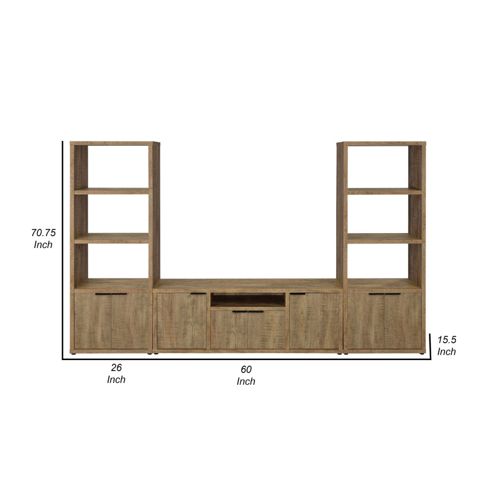 TV Entertainment Console with 2 Media Tower 4 Cabinets Natural Brown Wood By Casagear Home BM319019