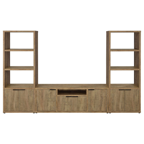 TV Entertainment Console with 2 Media Tower, 4 Cabinets, Natural Brown Wood By Casagear Home